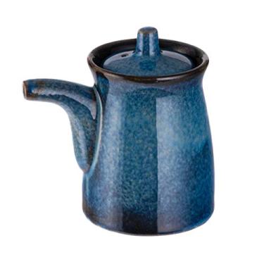 Imagem de Happy Sales HSSD-BLUE4, dispensador de óleo de cerâmica de cerâmica estilo japonês, dispensador de vinagre ponzu, dispensador de molho de soja Shoyu com tampa, 177 ml, azul