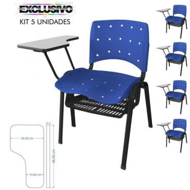 Imagem de Cadeira Universitária Plástica Azul Anatômica Com Porta Livros 5 Unida