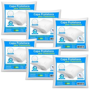 Imagem de Kit 6 Capas Travesseiro Impermeável Branca 50cm x 70cm Com Zíper e Hip