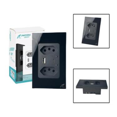 Imagem de Tomada Inteligente Wi-Fi Dupla 16A Usb E Usb-C - Preto - Jwcom Smart
