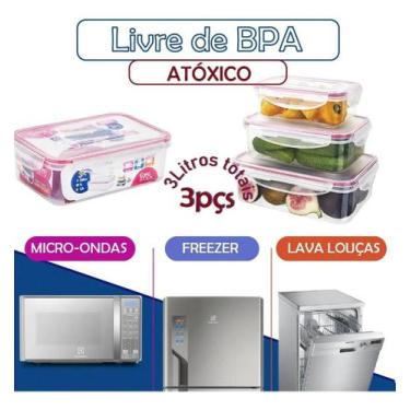 Imagem de Conjunto de Potes Herméticos De 3 Peças Retangular Azul PLA3697-AZ Eur