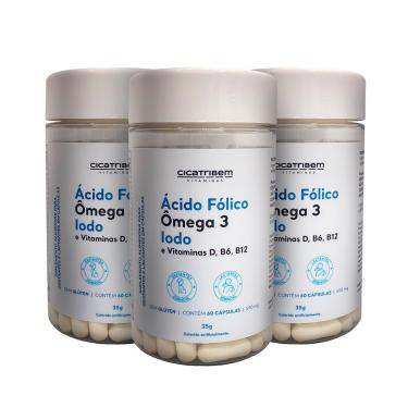 Imagem de Kit Com 3 Multivitamínicos Com Ácido Fólico, Ômega 3, Iodo E Vitaminas Cicatribem - 60 Cápsulas - Gestante, Lactante E Tentante 60 Cáp