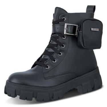 Imagem de Bota Feminina Preta Coturno Cano Médio Bag Bolsinha Lateral - Rizzi Sh