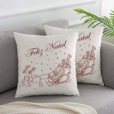 Imagem de Almofada Suede Off White Natal 40x40cm Trenó Vermelho - FASTLAR