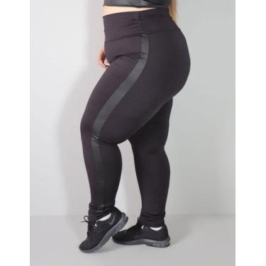 Imagem de Calça Legging Plus Size Punho Preta Cós Alto com Cirrê  - Fitmoda, 48,