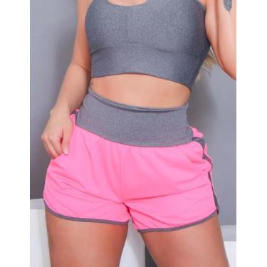 Imagem de Short Feminino Esportivo Running Dry Fit com Bolso - Fitmoda, Rosa neo