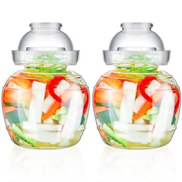 Imagem de 2 peças de vidro para fermentação de fermentação tradicional pote de fermentação pote de picles recipientes quimchi fermentação pote de picles tanque de fermentação com tampa de ar vedação de água para fabricação de vinho, chucrute, vegetais, 1,5 L