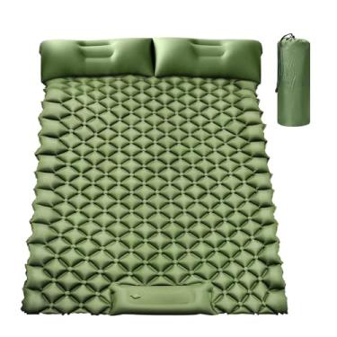 Imagem de ovwanren Almofada de dormir para acampamento, ultraleve autoinflável, almofada de acampamento para 2 pessoas com almofada embutida para acampamento, caminhada - Airpad, bolsa de transporte, kit de