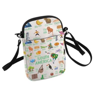 Imagem de HOLLP Bolsa tiracolo South America Geography Travel Lover South America Teacher Alphabet Small Sling Bag Gift, Branco