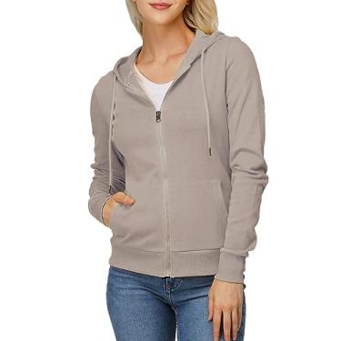 Imagem de OSABASA Moletom feminino slim fit com zíper e capuz leve manga longa bolso canguru básico casual, Oscwohol146-taupe, Small