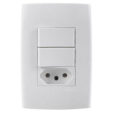 Imagem de Kit com Placa 4x2 com 2 Interruptores Simples+Tomada 20A Brilhante Ast