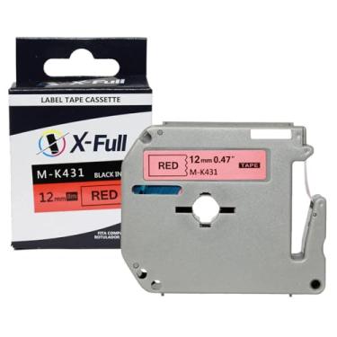Imagem de Fita Rotulador Compatível para Rotulador Eletrônico M-K431 MK431 MK-431 Marca X-Full (M-K431 Vermelha e Letra Preta, 12mm x 8m)
