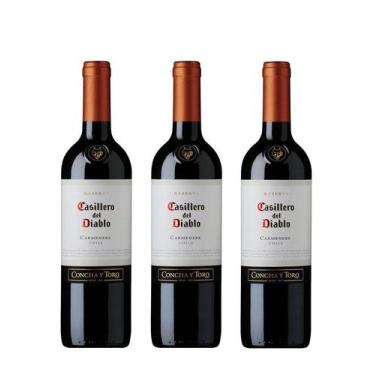 Imagem de Kit Vinho Casillero Del Diablo Carmenere Reserva 750ml 3uni - Concha Y