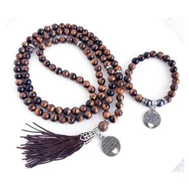 Imagem de Kit Japamala 108 contas e pulseira em Pedra Natural Olho de Tigre - Pi