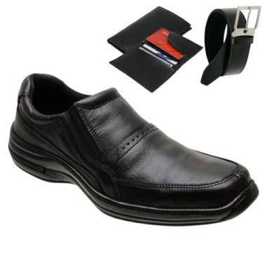 Imagem de Sapato Social Masculino Ortopédico Couro Legítimo + Cinto + Carteira -