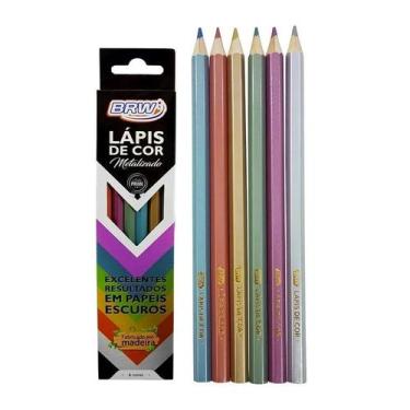 Imagem de Lápis de Cor Metalizado Sextavado 6 Cores - BRW