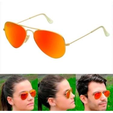 Imagem de Óculos De Sol Aviador 3025 3026 Dourado Laranja Espelhado Moderno Esti