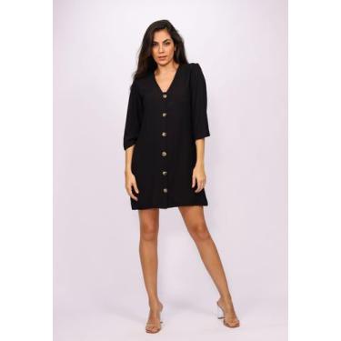 Imagem de Vestido Curto Viscose Chemise Manga 217 Preto - G - Veste do 44 ao 46 