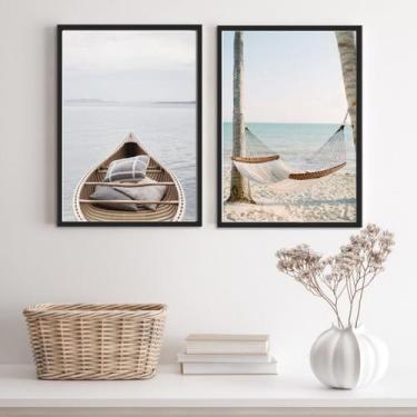 Imagem de Kit 2 Quadros Fotografias Praia Soft Serenidade 33x24cm - com vidro - 
