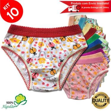 Imagem de Kit 10 Calcinhas Infantil Algodão Cós Estampada Elástico Menina - Look