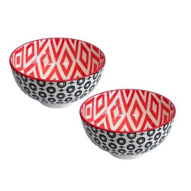 Imagem de Jogo 2 Bowls Cerâmica Losango Vermelho Branco 11,5x6cm 250ml - UNIK HO