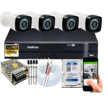 Imagem de Kit 4 Cameras Segurança 1080p Full Hd -2MP+Dvr Intelbras 4ch C/hd 500Gb