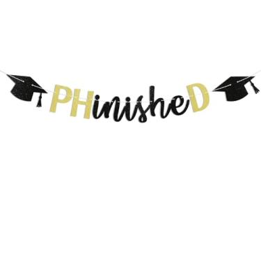 Imagem de Banner PHinisheD, faixa de congrats PHD, Class of 2024 Doctor Degree Graduation Party Decorations, Congrats Master Banner, PHD College Graduation Decoration Gold Black Glitter
