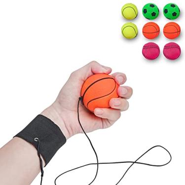 Imagem de ZUYEE Pacote com 4/8/16, pulseira de retorno de pulso de 5 cm, bola esportiva de borracha (basquete, beisebol, futebol, tênis) em corda elástica para exercícios ou brincadeiras de pulso, brinquedo de