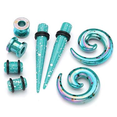 Imagem de Jovivi Kit de estiramento de 8 peças Turquesa verde acrílico Taper & Tunnels e alargadores de caracol em espiral Calibre expansor 12G-00G