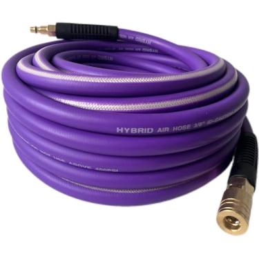 Imagem de Mangueira de ar 0,9 cm x 15,2 m, resistente, leve, resistente a dobras, mangueira de compressor de ar híbrida com conexões macho de latão sólido de 1/10.2 cm, restritores de curva, 400 PSI (50 pés,