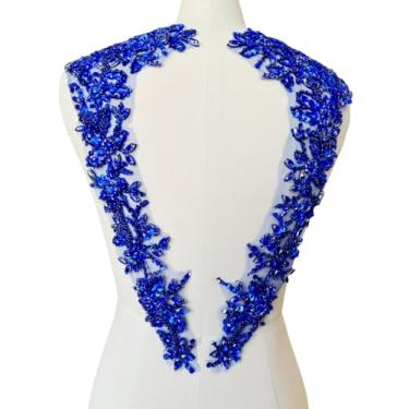 Imagem de Jpumley.pksn Apliques de strass feitos à mão com contas costurados em remendo de renda de cristal, 1 par para roupas de bricolage, vestido de noiva, decoração de fantasia multicolorida, 18 x 45 cm