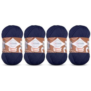 Imagem de Troyarn Biquíni elástico de verão (pacote com 4 novelos) de crochê 100% microfibra elástica 4 x 100 g (114361 m) (114361-azul marinho)