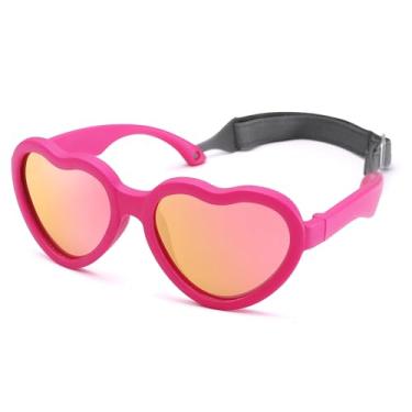 Imagem de Hycredi Óculos de sol em forma de coração para bebês – com alça ajustável, lentes polarizadas para recém-nascidos de 0 a 24 meses, C5 - Rosa Vermelho/Vermelho Espelhado, Small