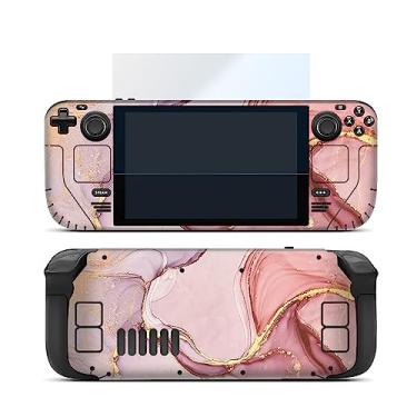 Imagem de Adesivos Skin para Steam Deck, capa protetora para PC de jogos de mão, conjunto completo de decalque de vinil com protetor de tela de vidro HD de uma peça (rosa)
