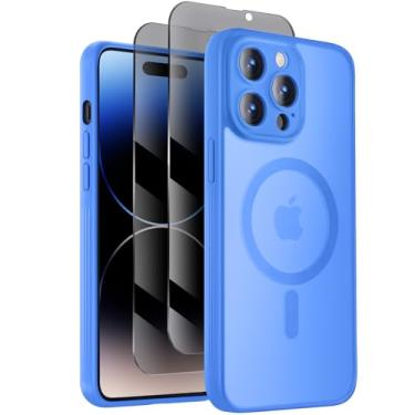 Imagem de Symcele Capa projetada para iPhone 14 Pro, compatível com MagSafe, com protetores de tela de privacidade X2, [proteção da câmera] [proteção contra quedas militares] capa de telefone à prova de choque,