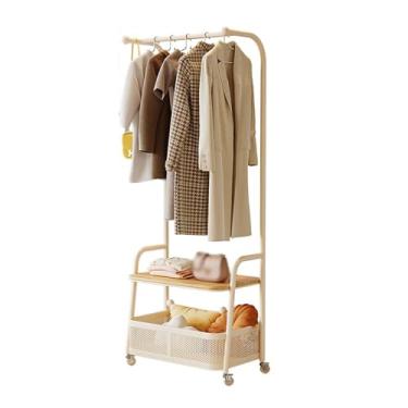 Imagem de Cabide de pé cabide de arte criativa, cesta de rede para chão, cabide para quarto, prateleira de armazenamento de ferro vertical, cabide francês de estilo creme cabide de pé (Cream White, G