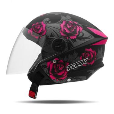 Imagem de Capacete Aberto Feminino Rosas Flores New Three Flowers Viseira Crista