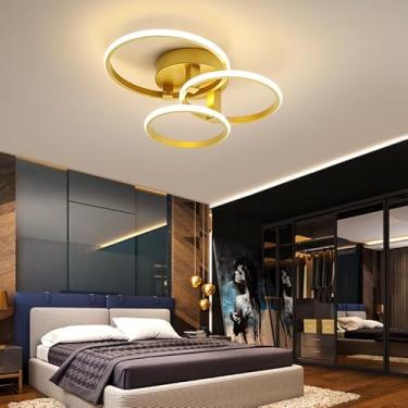 Imagem de Retome control Ring Designs Luz de teto para sala de estar sala de estudo quarto moderno lustre led Acabamento dourado montado na superfície luminárias de lustre led (L43*W43*H13 cm)