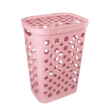 Imagem de Cesto de roupa suja telado 47l com tampa para banheiro ou lavanderia -