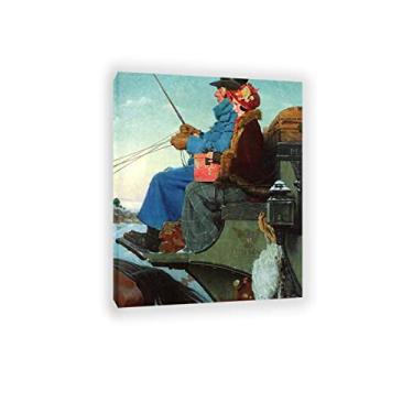 Imagem de Norman Rockwell Prints-Canvas Print Wall Art Famous Painting-'The Christmas Coach' Pôster de imagem em tela de reprodução de arte - para decoração de parede de sala de estar 90 x 115 cm (35 x 45 pol)
