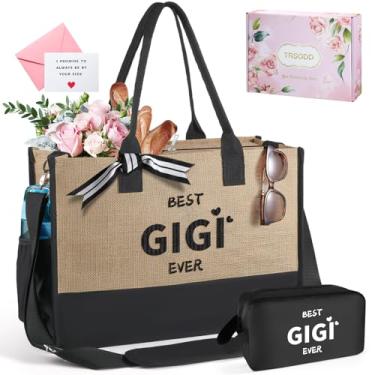 Imagem de TRSODD Presentes para presentes de aniversário Gigi, sacola personalizada Ju-te inicial com 3 bolsos e bolsa de maquiagem com fecho de zíper superior