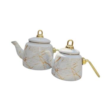 Imagem de ＫＬＫＣＭＳ 2x BEAPOT E ANELIZADO ENAMELLED -TEAPOT ENJUMENTO de TEA de CONVELIÇÃO Use Coffeepot Tea Pitcher para Camping de restaurante de fogão a gás/indução,