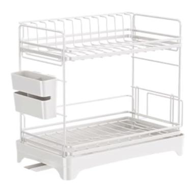 Imagem de Escorredor de pratos de aço carbono, suporte de utensílios, 2 camadas, coadores de pratos, escorredor de pratos com bandeja de drenagem para balcão de mesa