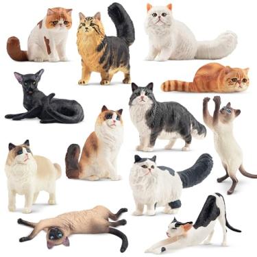 Imagem de EYSCOTA 12 figuras realistas de gato, figura de gato de plástico, decoração de bolo de gato, brinquedo de Natal e aniversário para crianças e crianças