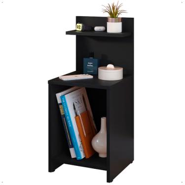 Imagem de Mesa de Cabeceira Retrô Prateleira Suspensa Mesinha Nicho Organizador Canto Lateral Apoio Cama Aparador Objeto Quarto Solteiro Fantasy - RPM (Preto)