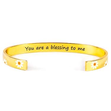 Imagem de História joias pulseiras inspiradoras para mulheres presentes para meninas adolescentes margarida girassol punho pulseira presentes para sua mãe, filha, amigos, irmãs, mantra gravado aniversário, joias de Natal, Metal não precioso, Sem pedras preciosas