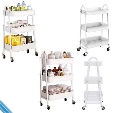 Imagem de Carrinho Prateleira Organizador Escritório Sala 3 Andares Fruteira Aço Carbono Com Rodas 360º e Trava