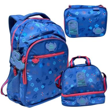 Imagem de Kit Mochila De Costas Juvenil Stitch Disney Clio Azul