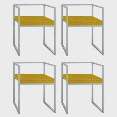 Imagem de Kit 04 Cadeira de Jantar Cubo Office Escritório Recepção Ferro Prata Corino Amarelo - Ahz Móveis