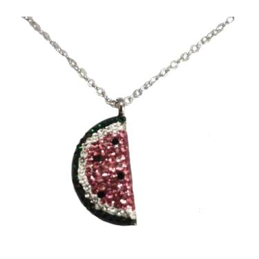 Imagem de AZFEIYA Colar delicado de melancia, colar de abacaxi, cereja, morango, fruta, pingente de melancia, joias, presentes de verão para mulheres, Large, Latão, Zircônia cúbica